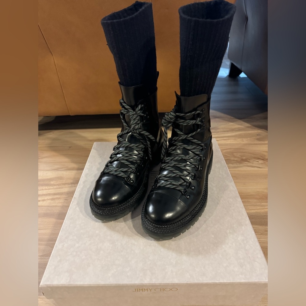 Jimmy Choo Leather Boots with Knitted Sock EU 41